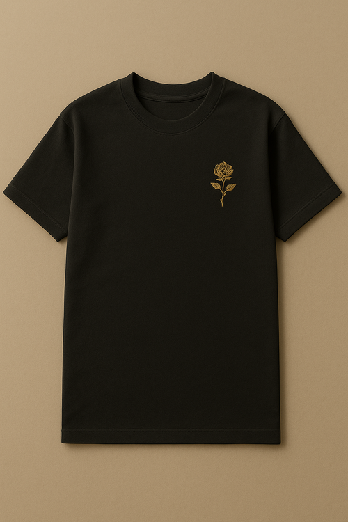 Noir Tee — Rose Embroidery